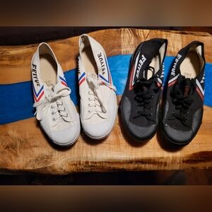 Two Pairs-Feiyue White and Black Sneakers EU sz46